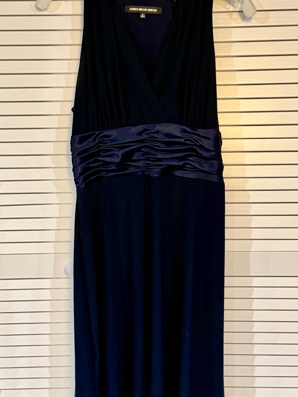 Jones Wear Navy Blue Midi Dress with Satin Ruched Waistband